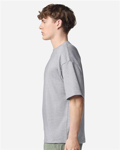 American Apparel FTEX00 Unisex French Terry Ex Crew Top - Heather Grey - model side