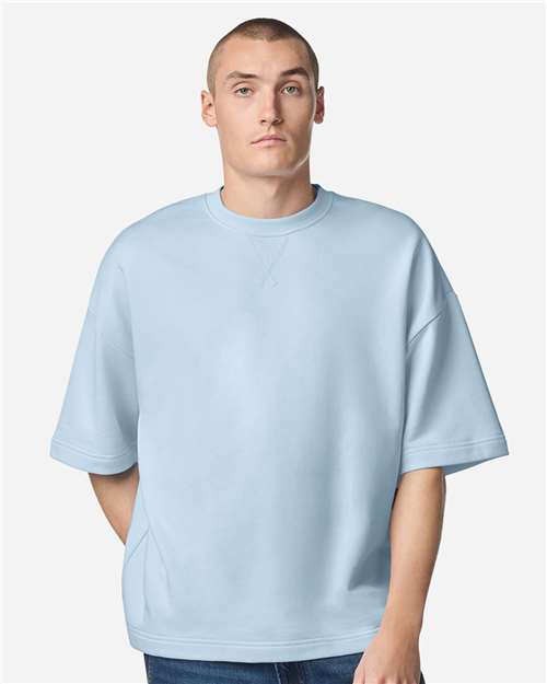 American Apparel FTEX00 Unisex French Terry Ex Crew Top - Powder Blue - model front