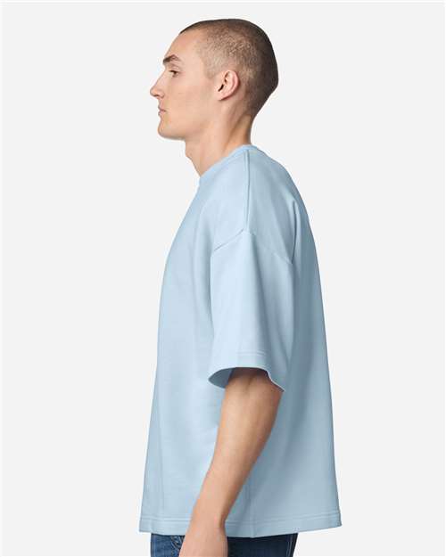 American Apparel FTEX00 Unisex French Terry Ex Crew Top - Powder Blue - model side