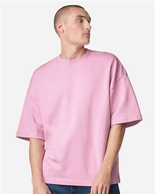 American Apparel FTEX00 Unisex French Terry Ex Crew Top - Powder Pink - model front