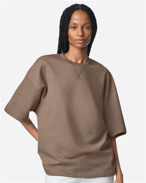 American Apparel FTEX00 Unisex French Terry Ex Crew Top - Savana - model front