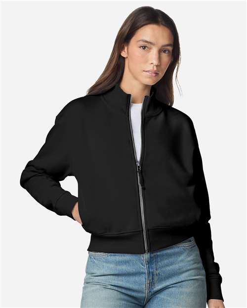 American Apparel FTJ00 Women's French Terry Full-Zip Jacket - Black - model front