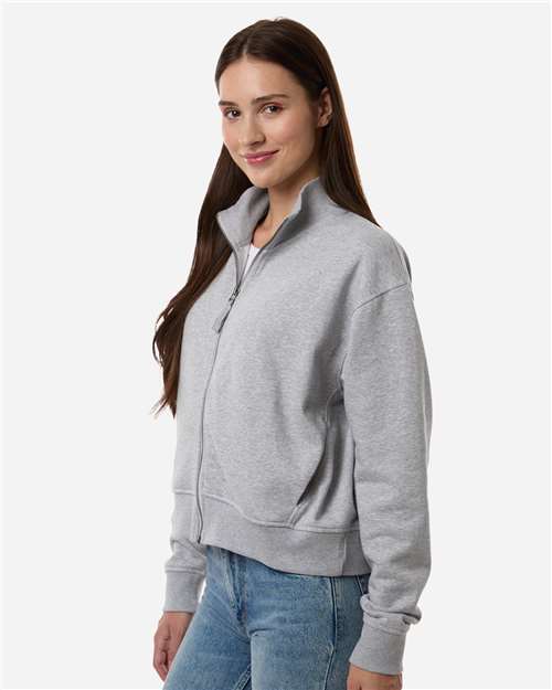 American Apparel FTJ00 Women's French Terry Full-Zip Jacket - Heather Grey - model side