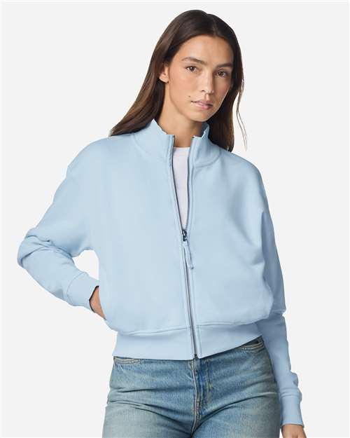 American Apparel FTJ00 Women's French Terry Full-Zip Jacket - Powder Blue - model front