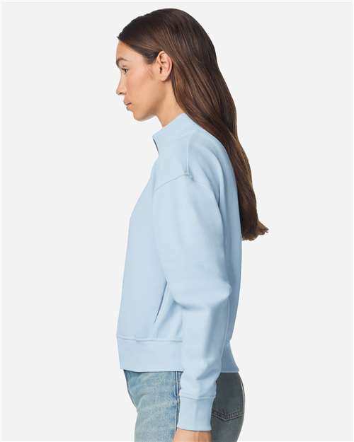 American Apparel FTJ00 Women's French Terry Full-Zip Jacket - Powder Blue - model side