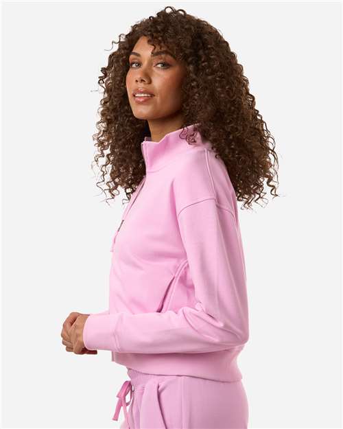 American Apparel FTJ00 Women's French Terry Full-Zip Jacket - Powder Pink - model side