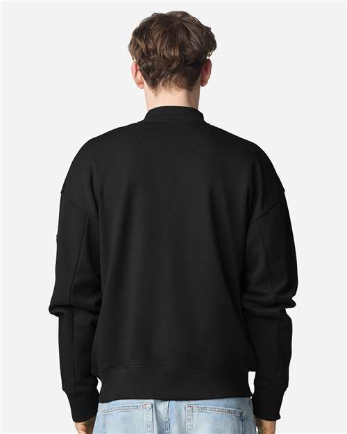 American Apparel FTJ77 Unisex French Terry Bomber Jacket - Black - model back