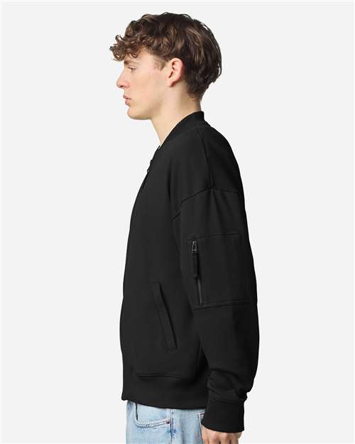 American Apparel FTJ77 Unisex French Terry Bomber Jacket - Black - model side