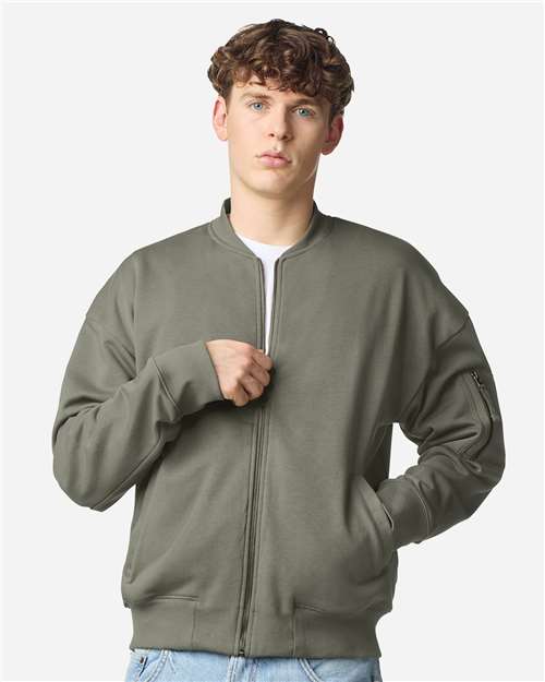American Apparel FTJ77 Unisex French Terry Bomber Jacket - Lieutenant - model front
