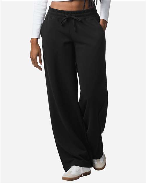 American Apparel FTP00 Women's French Terry Wide Leg Pants - Black - model front