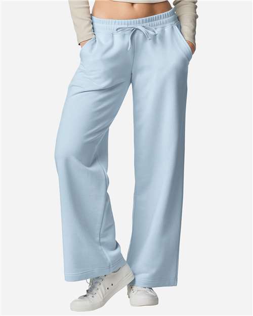 American Apparel FTP00 Women's French Terry Wide Leg Pants - Powder Blue - model front