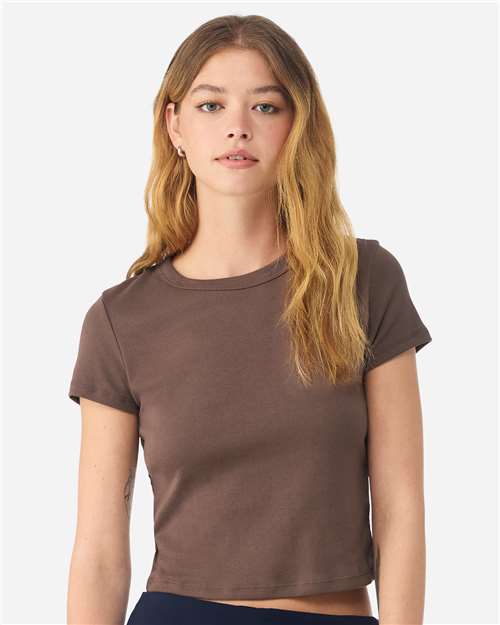 BELLA + CANVAS 1010 Women's Micro Rib Baby Tee - Solid Cocoa Blend - model front