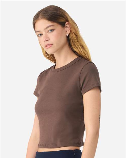 BELLA + CANVAS 1010 Women's Micro Rib Baby Tee - Solid Cocoa Blend - model side