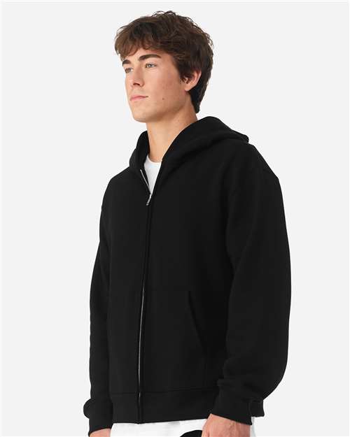 BELLA + CANVAS 4739 Unisex 10 oz Full-Zip Hoodie Sweatshirt - Black - model side