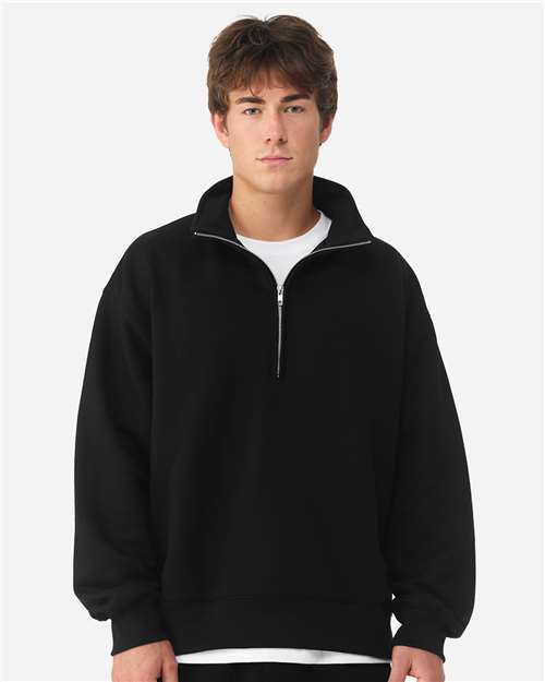 BELLA + CANVAS 4740 Unisex 10 oz Quarter-Zip Pullover Sweatshirt - Black - model front