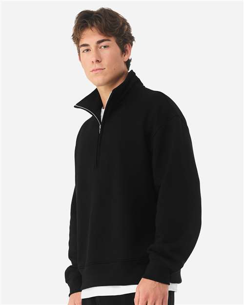 BELLA + CANVAS 4740 Unisex 10 oz Quarter-Zip Pullover Sweatshirt - Black - model side
