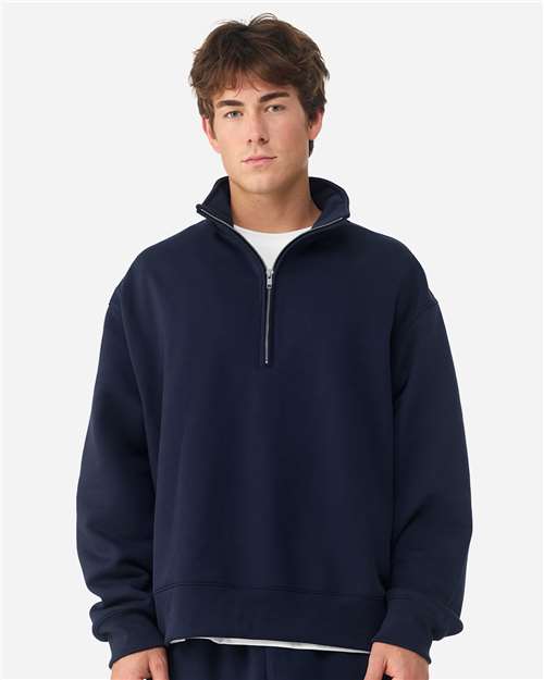 BELLA + CANVAS 4740 Unisex 10 oz Quarter-Zip Pullover Sweatshirt - Navy - model front