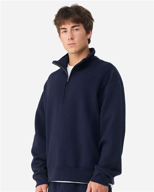 BELLA + CANVAS 4740 Unisex 10 oz Quarter-Zip Pullover Sweatshirt - Navy - model side