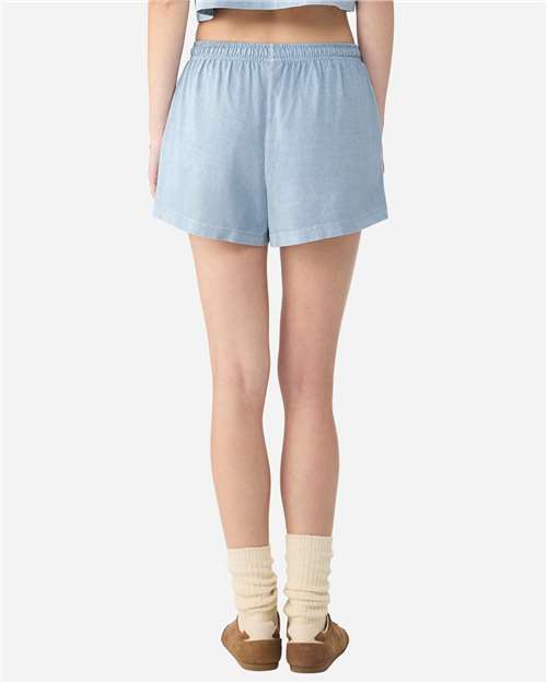 BELLA + CANVAS 6824GD Women's Garment-Dyed Shorts - Light Washed Denim - model back