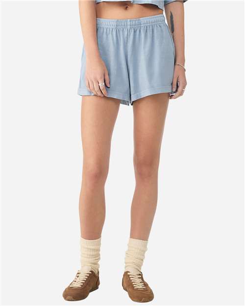 BELLA + CANVAS 6824GD Women's Garment-Dyed Shorts - Light Washed Denim - model front