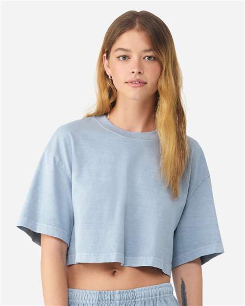 BELLA + CANVAS 6882GD Women's Garment-Dyed Cropped Tee - Light Washed Denim - model front