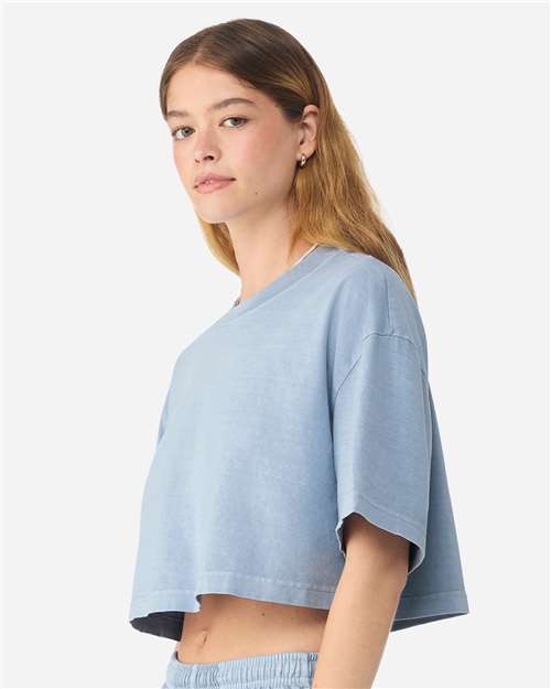 BELLA + CANVAS 6882GD Women's Garment-Dyed Cropped Tee - Light Washed Denim - model side