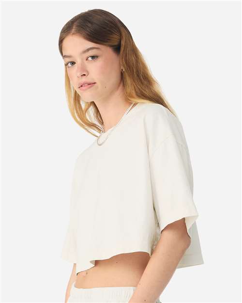 BELLA + CANVAS 6882GD Women's Garment-Dyed Cropped Tee - Vintage White - model side