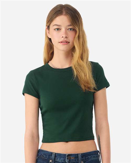 BELLA + CANVAS 1010 Women's Micro Rib Baby Tee - Solid Forest Blend - model front
