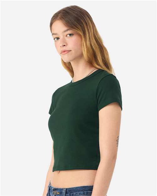 BELLA + CANVAS 1010 Women's Micro Rib Baby Tee - Solid Forest Blend - model side