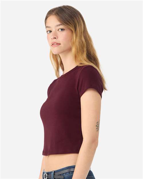 BELLA + CANVAS 1010 Women's Micro Rib Baby Tee - Solid Maroon Blend - model side