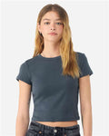 BELLA + CANVAS 1010 Women's Micro Rib Baby Tee - Solid Vintage Navy Blend - model front