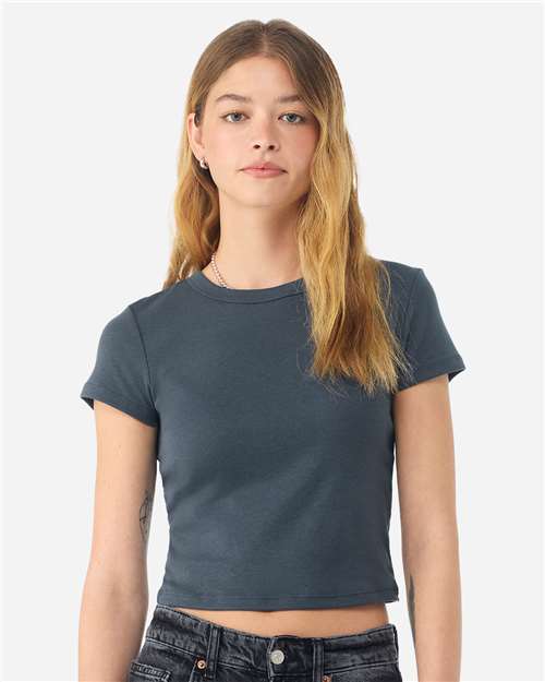 BELLA + CANVAS 1010 Women's Micro Rib Baby Tee - Solid Vintage Navy Blend - model front