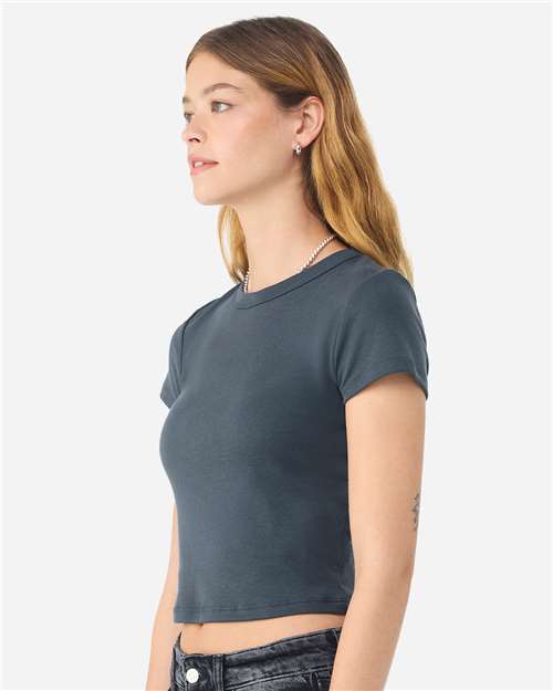 BELLA + CANVAS 1010 Women's Micro Rib Baby Tee - Solid Vintage Navy Blend - model side