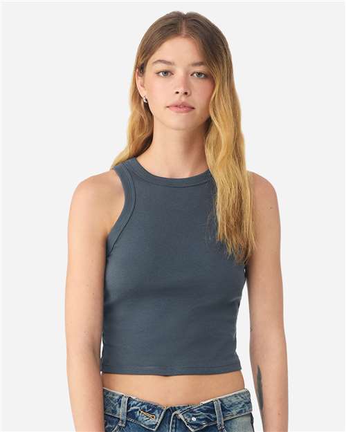 BELLA + CANVAS 1019 Women's Micro Rib Racer Tank - Solid Vintage Navy Blend - model front