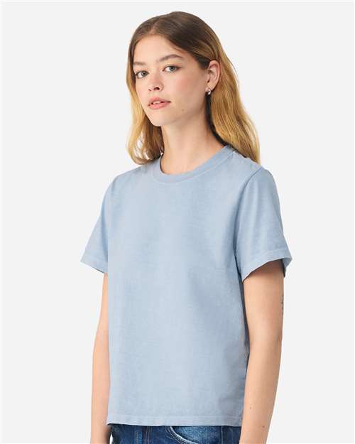 BELLA + CANVAS 6110GD Women's Garment-Dyed Tee - Light Washed Denim - model side