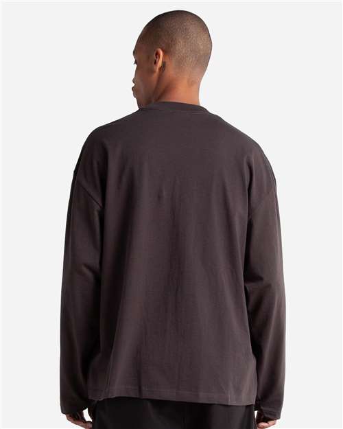 Shaka Wear SHMOL Unisex Max Heavyweight Oversized Long Sleeve T-Shirt - Off Black - model back