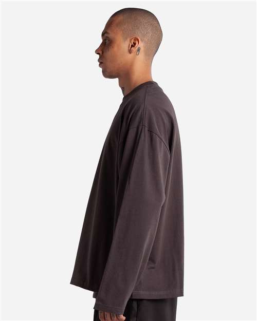 Shaka Wear SHMOL Unisex Max Heavyweight Oversized Long Sleeve T-Shirt - Off Black - model side