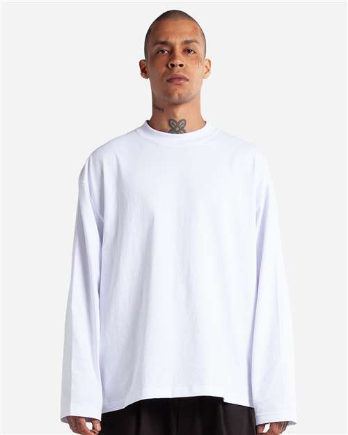 Shaka Wear SHMOL Unisex Max Heavyweight Oversized Long Sleeve T-Shirt - White - model front