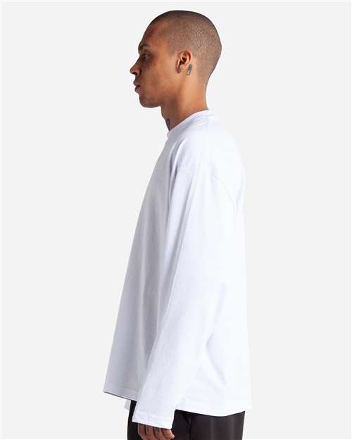 Shaka Wear SHMOL Unisex Max Heavyweight Oversized Long Sleeve T-Shirt - White - model side