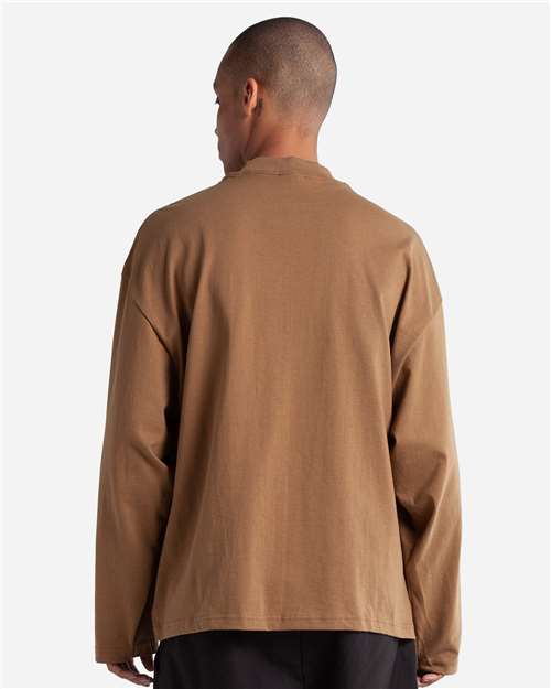 Shaka Wear SHMOL Unisex Max Heavyweight Oversized Long Sleeve T-Shirt - Latte - model back