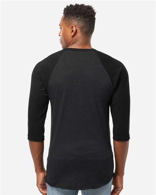 Tultex 245 Unisex Fine Jersey Raglan T-Shirt - Heather Black/ Black - model back
