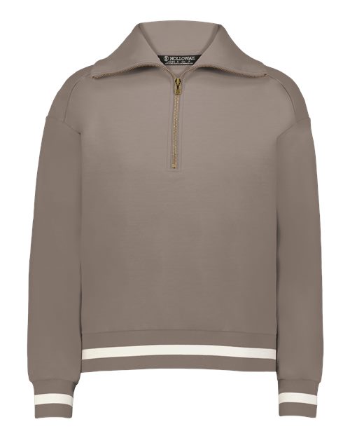 Holloway 223782 Women's Heritage Prep Quarter-Zip Pullover - Mink/ Vanilla - front