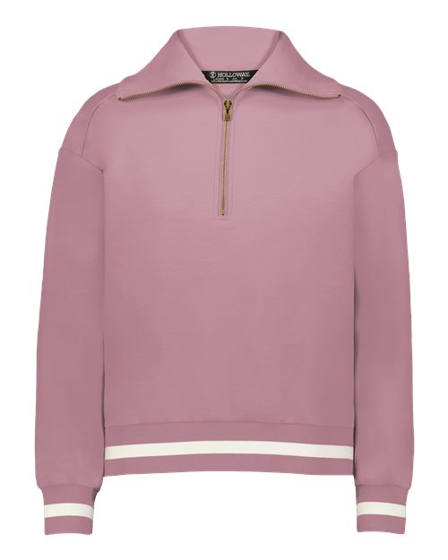 Holloway 223782 Women's Heritage Prep Quarter-Zip Pullover - Rosewood/ Vanilla - front
