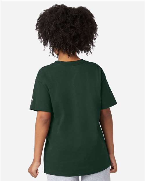 Champion CH1081 Youth Jersey T-Shirt - Dark Green - model back