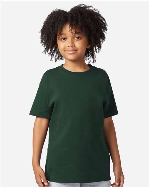 Champion CH1081 Youth Jersey T-Shirt - Dark Green - model front