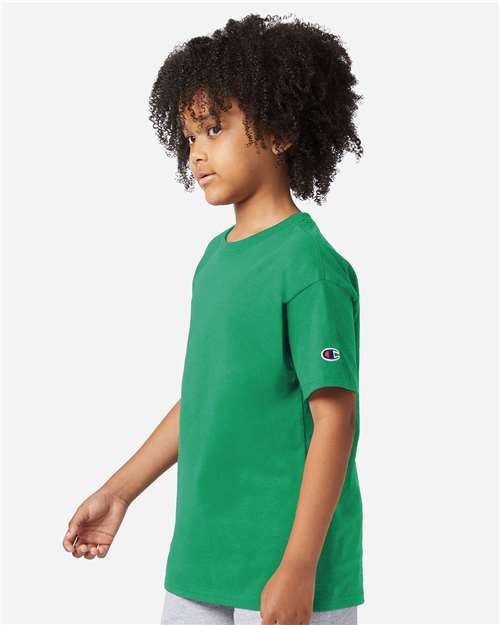 Champion CH1081 Youth Jersey T-Shirt - Kelly Green - model side