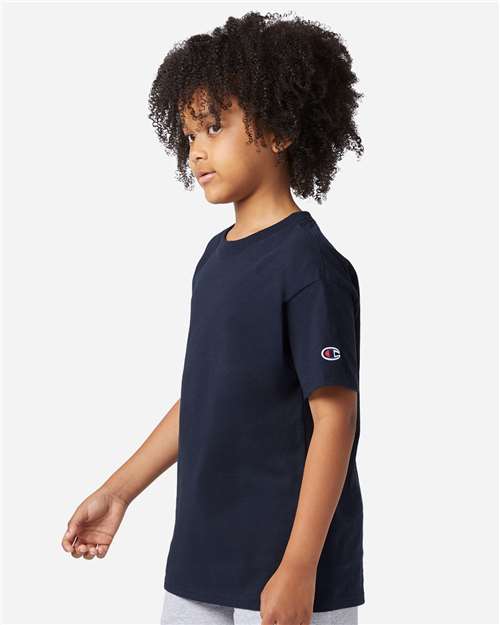Champion CH1081 Youth Jersey T-Shirt - Navy - model side