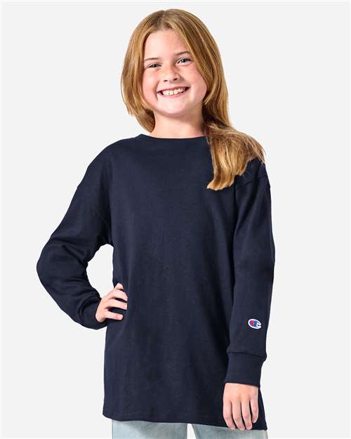Champion CH1751 Youth Long Sleeve T-Shirt - Navy - model front
