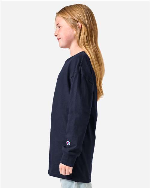 Champion CH1751 Youth Long Sleeve T-Shirt - Navy - model side
