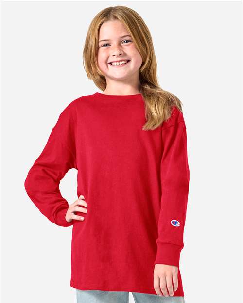 Champion CH1751 Youth Long Sleeve T-Shirt - Red - model front